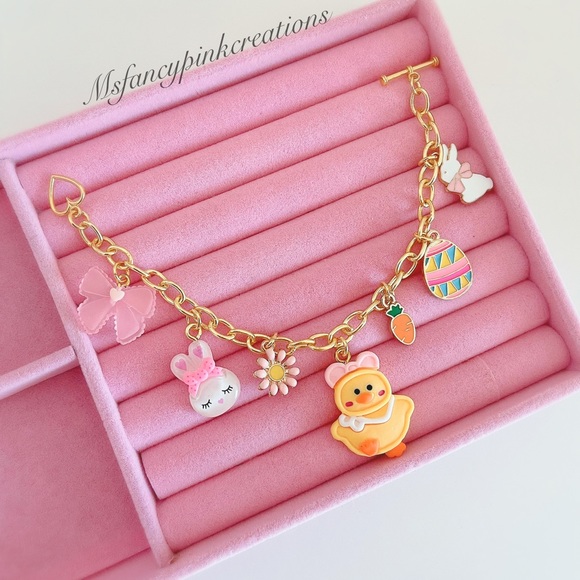 Gold plated Pink Easter charm bracelet - Picture 3 of 4